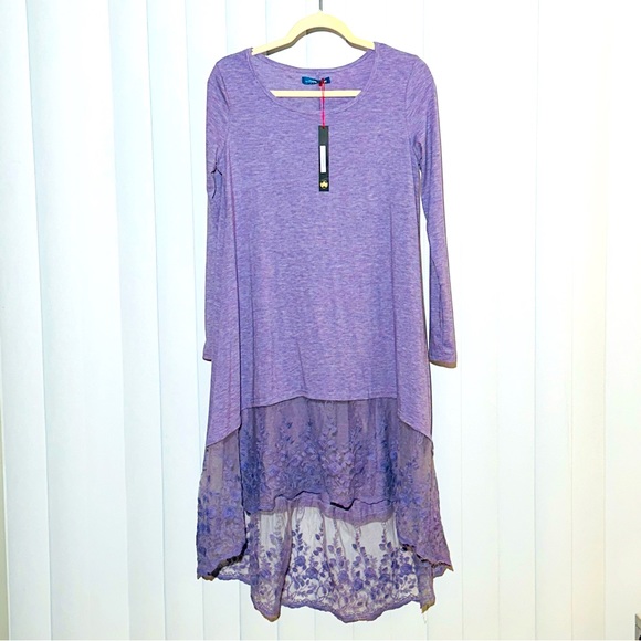 Purple Stretch High Low Stretch Lace Dress - Picture 1 of 6